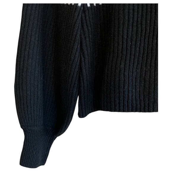 French Connection Sofia Wool Blend Striped Balloon Sleeve Sweater Black White S - Picture 5 of 9